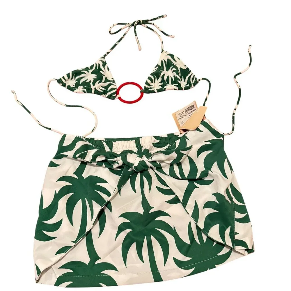 NWT! Agua De Coco Girls 3 Piece Green Coconut Tree Swimwear Cover-up Skirt Size - Picture 2 of 8